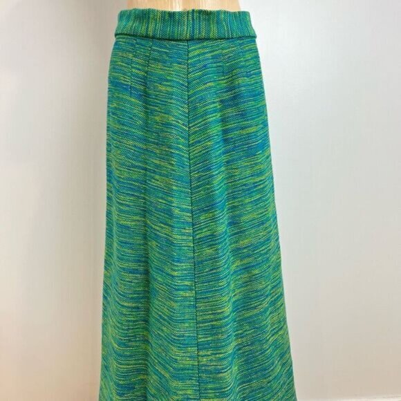 Vintage Handmade M / L Green Turquoise Bleu Long Thick 60s 70s Retro Maxi Skirt - Picture 15 of 15
